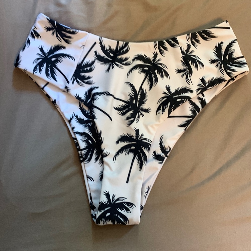 Black and white palm tree bathing suit bottom